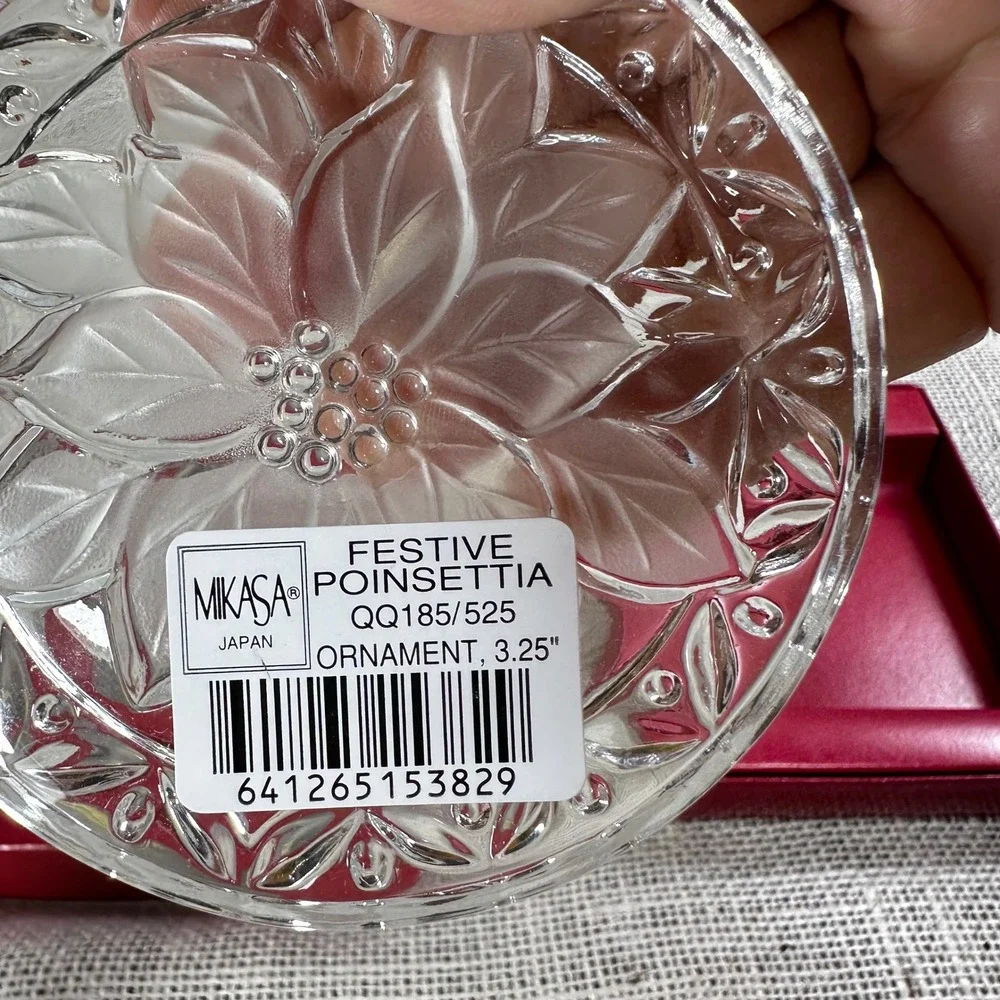 Mikasa Festive Poinsettia Crystal Christmas Ornament QQ185/525 Japan 3.25 Inch